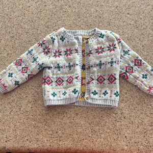 Carter's Gray Fair Isle Knit Cardigan with Red & Green Accents